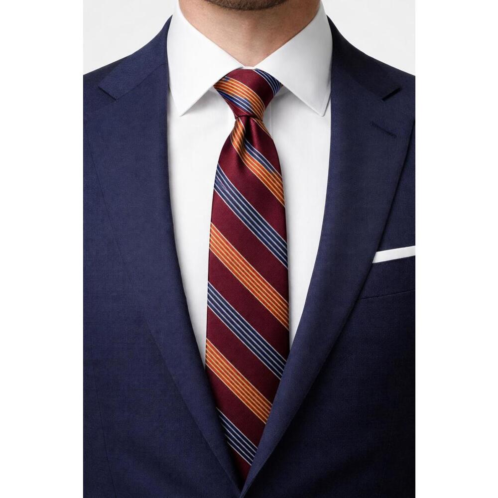 Lands End Tie Repp Stripe Burgundy Navy Gold Size Long Silk Classic Business